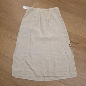 Old Navy Linen Blend Midi Skirt Neutral Petite Small Side Slit NWT